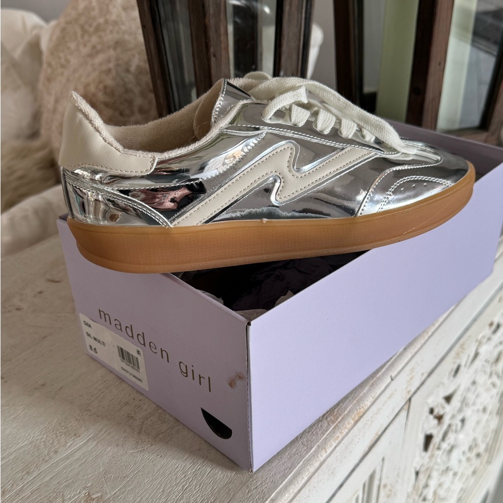 Madden Girl Metallic Silver and Gum-Soled Sneakers - Picture 7 of 8